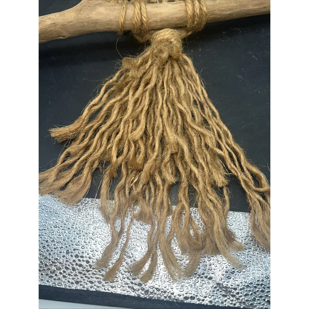 Vintage Handmade Macramé & Driftwood Brown MCM Owl Wooden Eyes 30